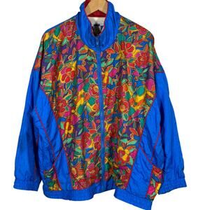 Vintage 80s Shell Shock Full Zip Jacket Track Suit Windbreaker Jewel Blue - 1X